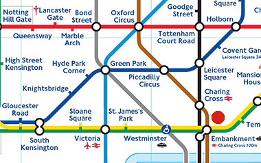 Mappa metro Londra, la scuola Regent London si trova vicino alla fermata Charing Cross