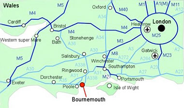 Mappa sud Inghilterra - Bournemouth e Londra